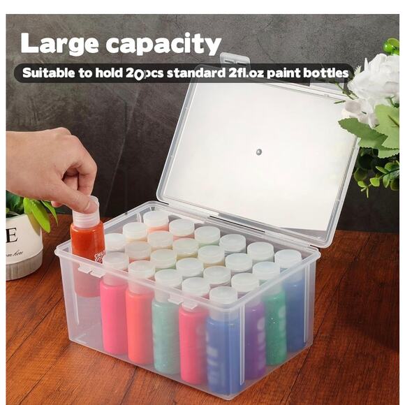 Rainmae Paint Storage Box Plastic Lid Fits 20 2 fl oz Acrylic Paint Bottles s27 - Picture 3 of 8
